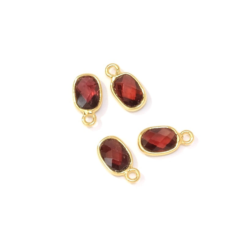 Pendant rectangle set 9.5x5mm Garnet Gilded in 24K fine gold