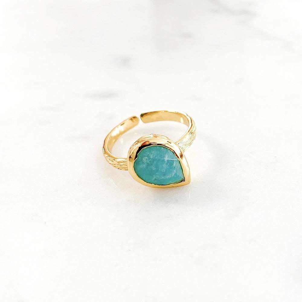 Ring Alex Amazonite Gold Plated - Millegrain