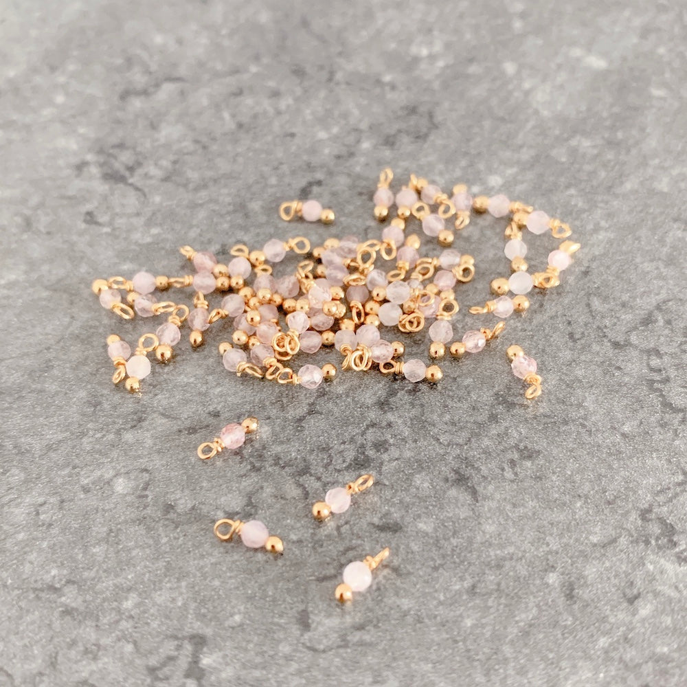 10 mounted beads 3mm, 24K gold-plated brass and Rose Quartz
