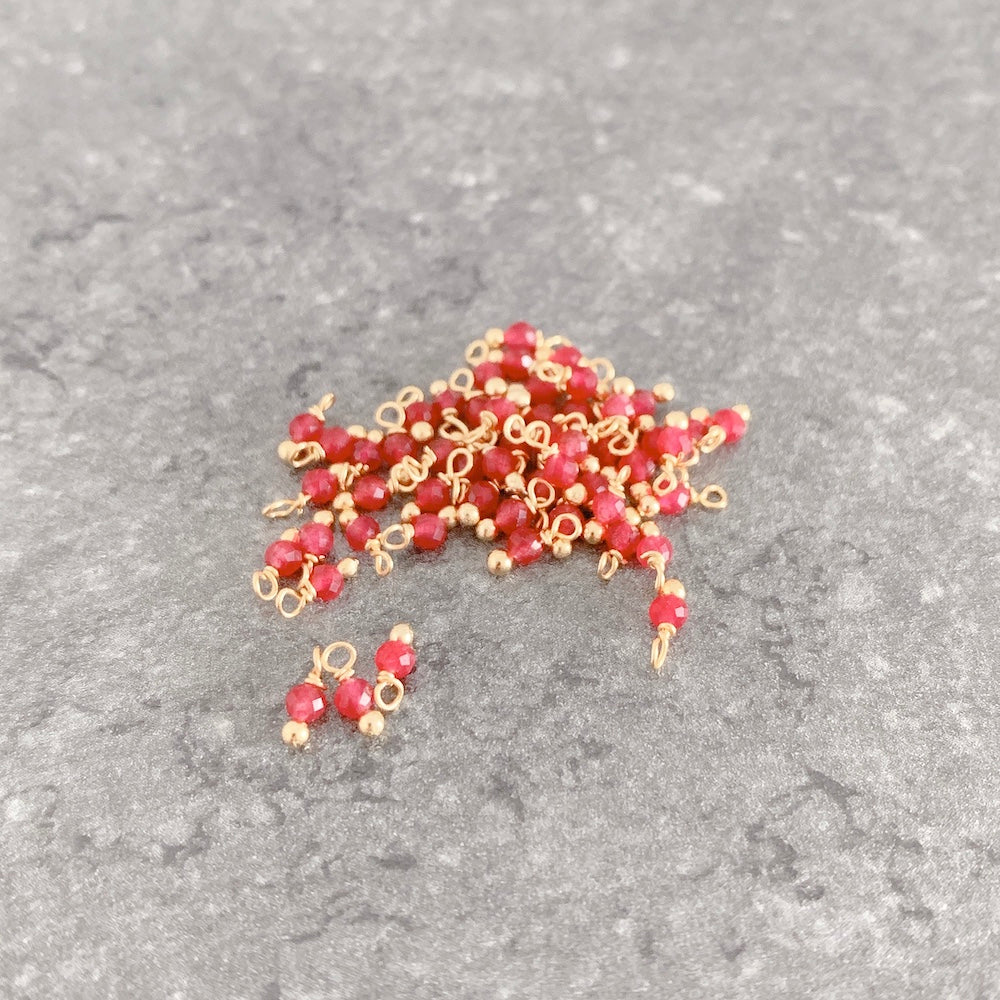 10 mounted beads 3mm, 24K gold-plated brass and Ruby