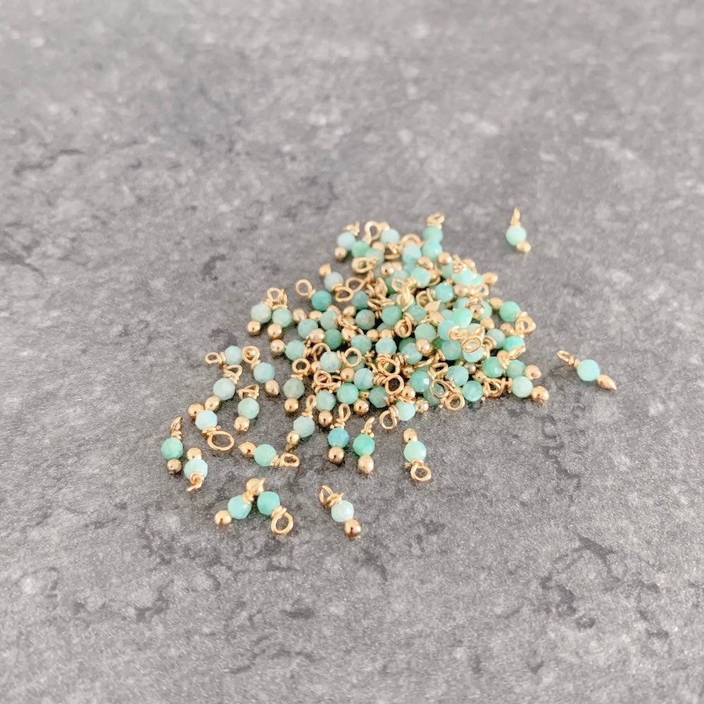 10 mounted beads 3mm, 24K gold-plated brass and Amazonite