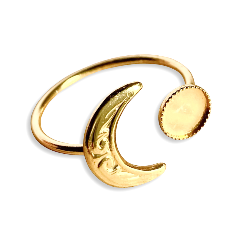 Adjustable Moon Ring for 6mm Cabochon, 24K Gold Plated (3 microns)