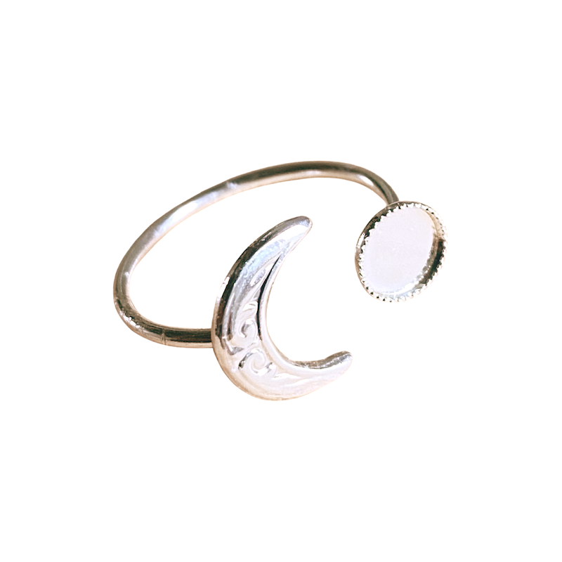 Adjustable Moon Ring for 6mm Cabochon, 925 Sterling Silver Plated
