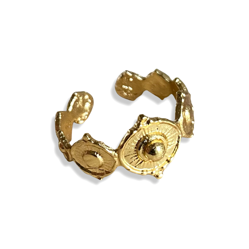 Adjustable Bohemian ring in 24K Gold Plated brass (3 microns)