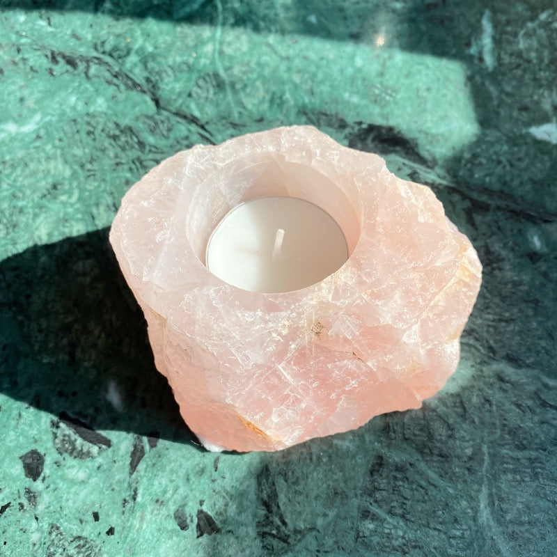 Small Rose Quartz Candle Holder - Pure Minéral