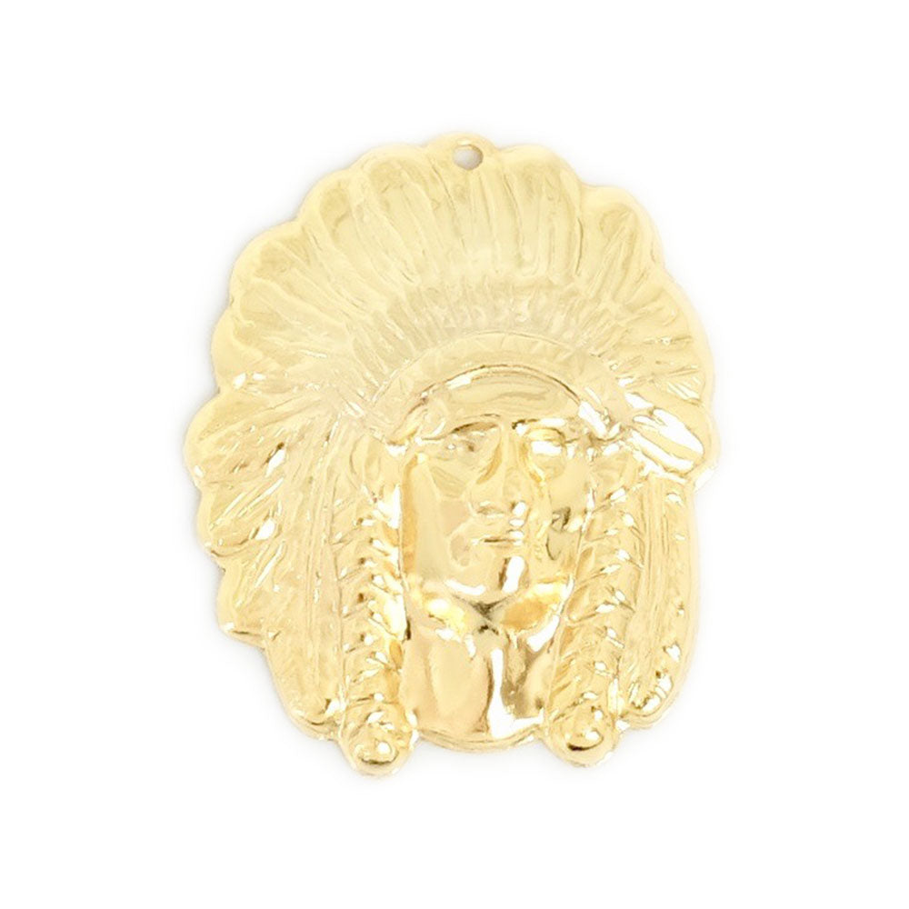 24K Gold-Plated Brass Indian Head Pendant