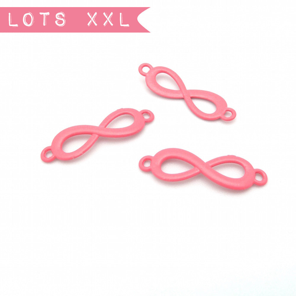 Set of 10 Infinity Connectors in Intense Pink Coral tinted metal