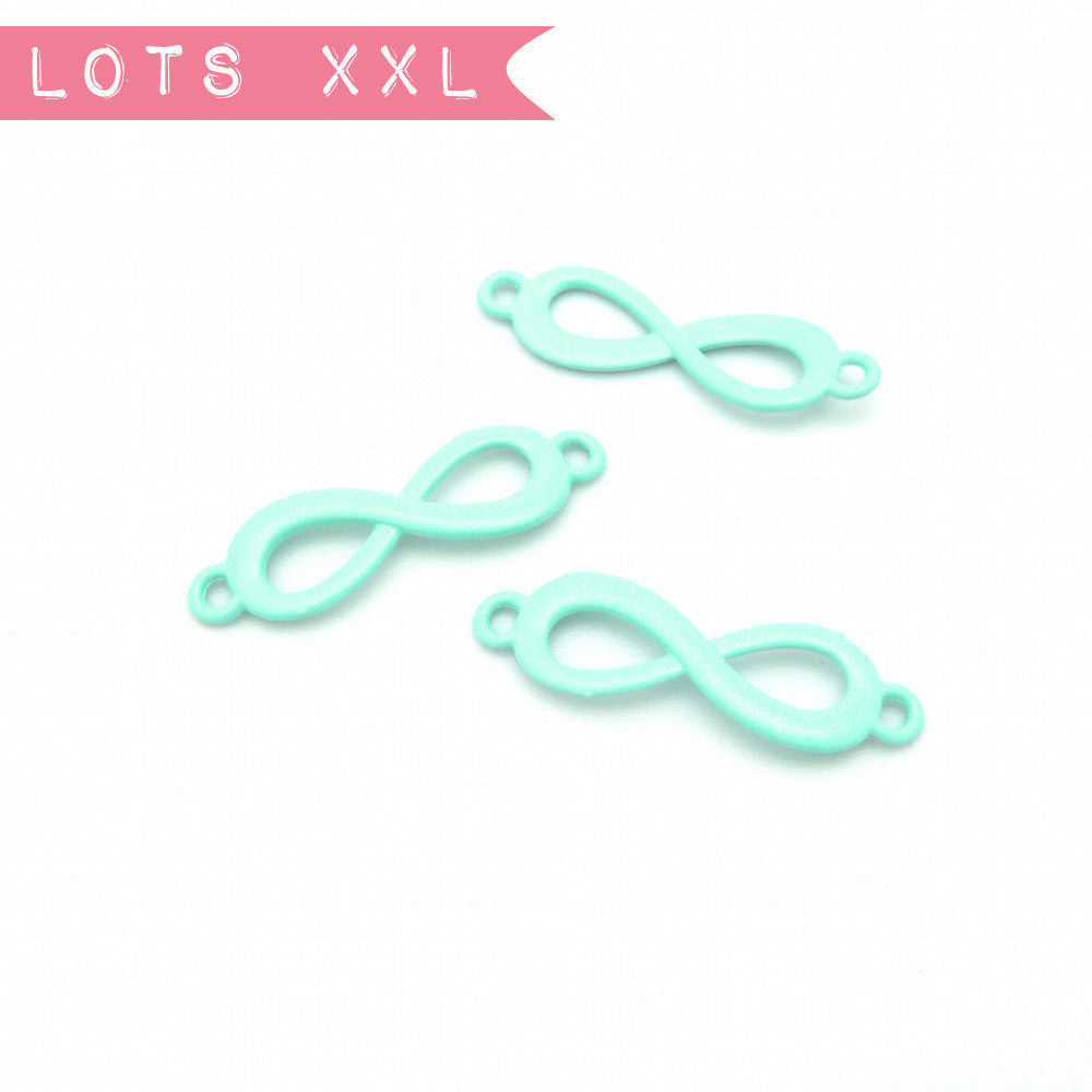 Set of 10 Infinity Connectors in Green Turquoise tinted metal