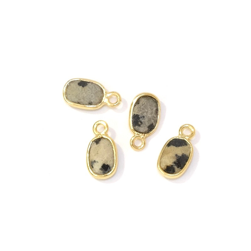 Pendant rectangle set 9.5x5mm Dalmatian Jasper Gilded with 24K fine gold