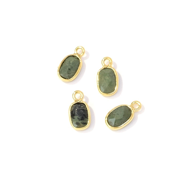 Pendant rectangle set 9.5x5mm Green Jasper Gilded with 24K fine gold