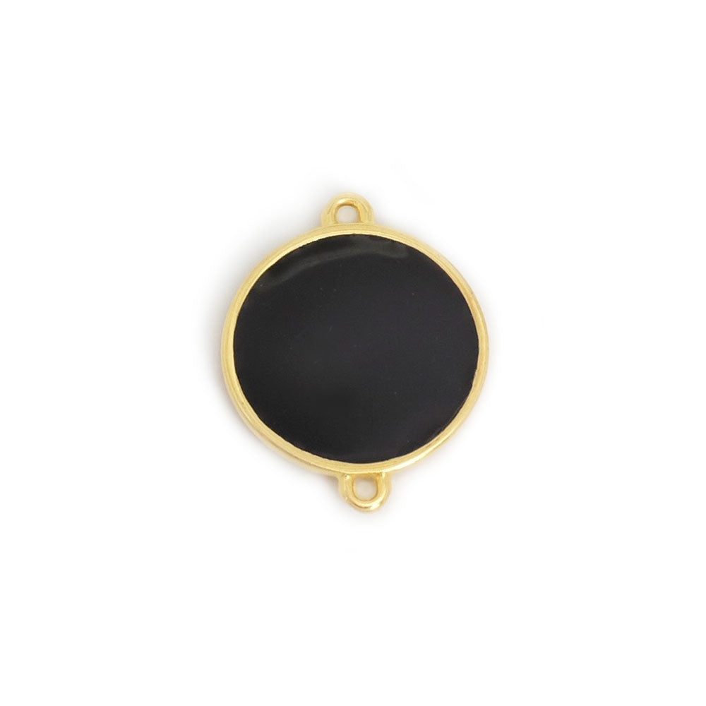 Round Connector 19mm Black Enamelled in Zamak gilded with 24K Gold
