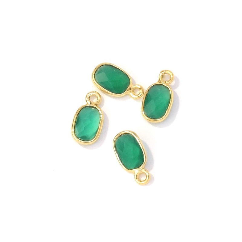 Pendant rectangle set 9.5x5mm Green Onyx Gilded with 24K fine gold