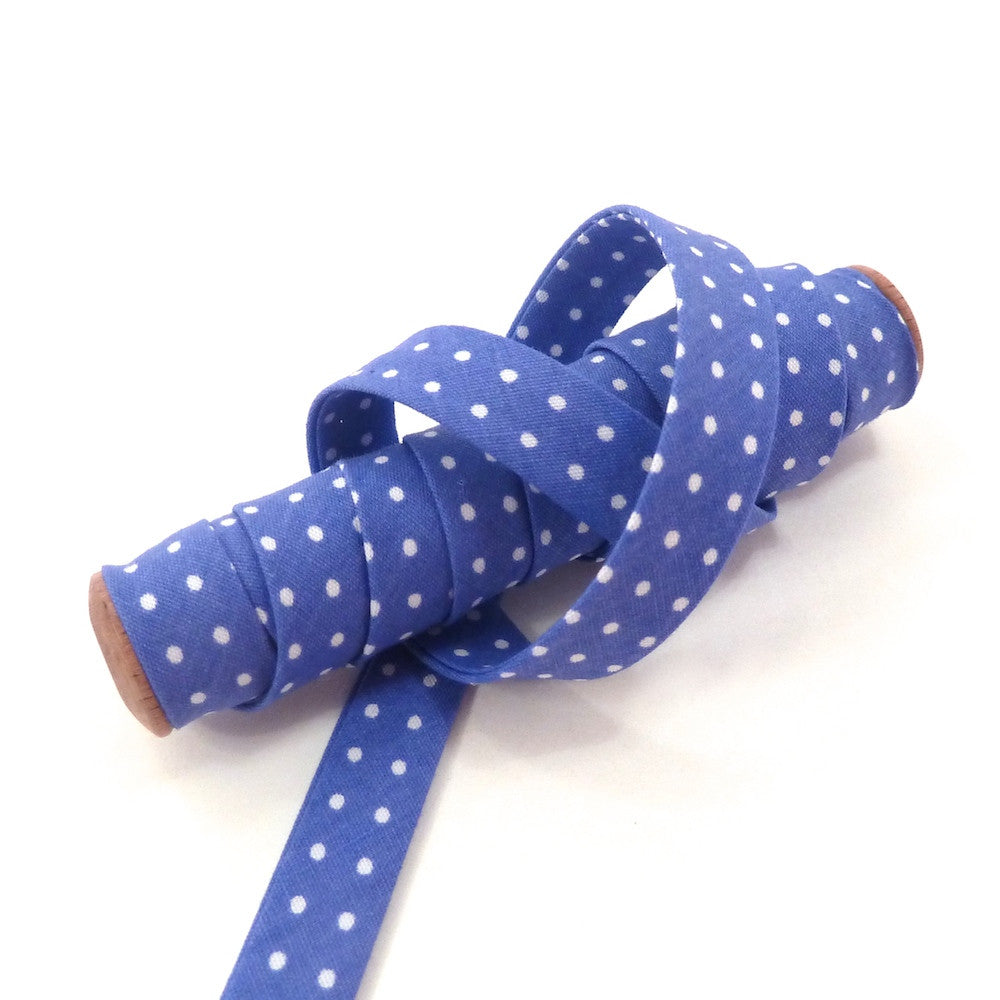 50cm of Lawn bias tape with blue lavender and white dots