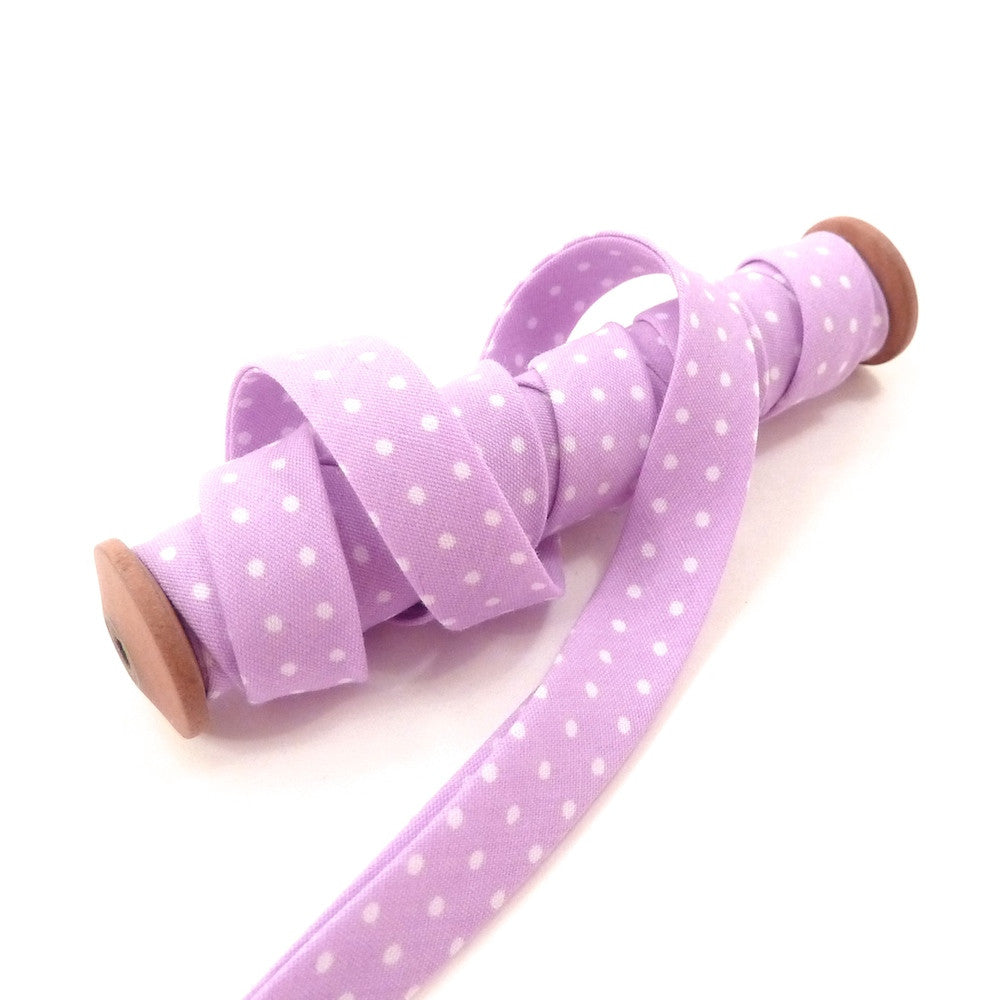 50cm of Lawn bias tape with lilac and white dots