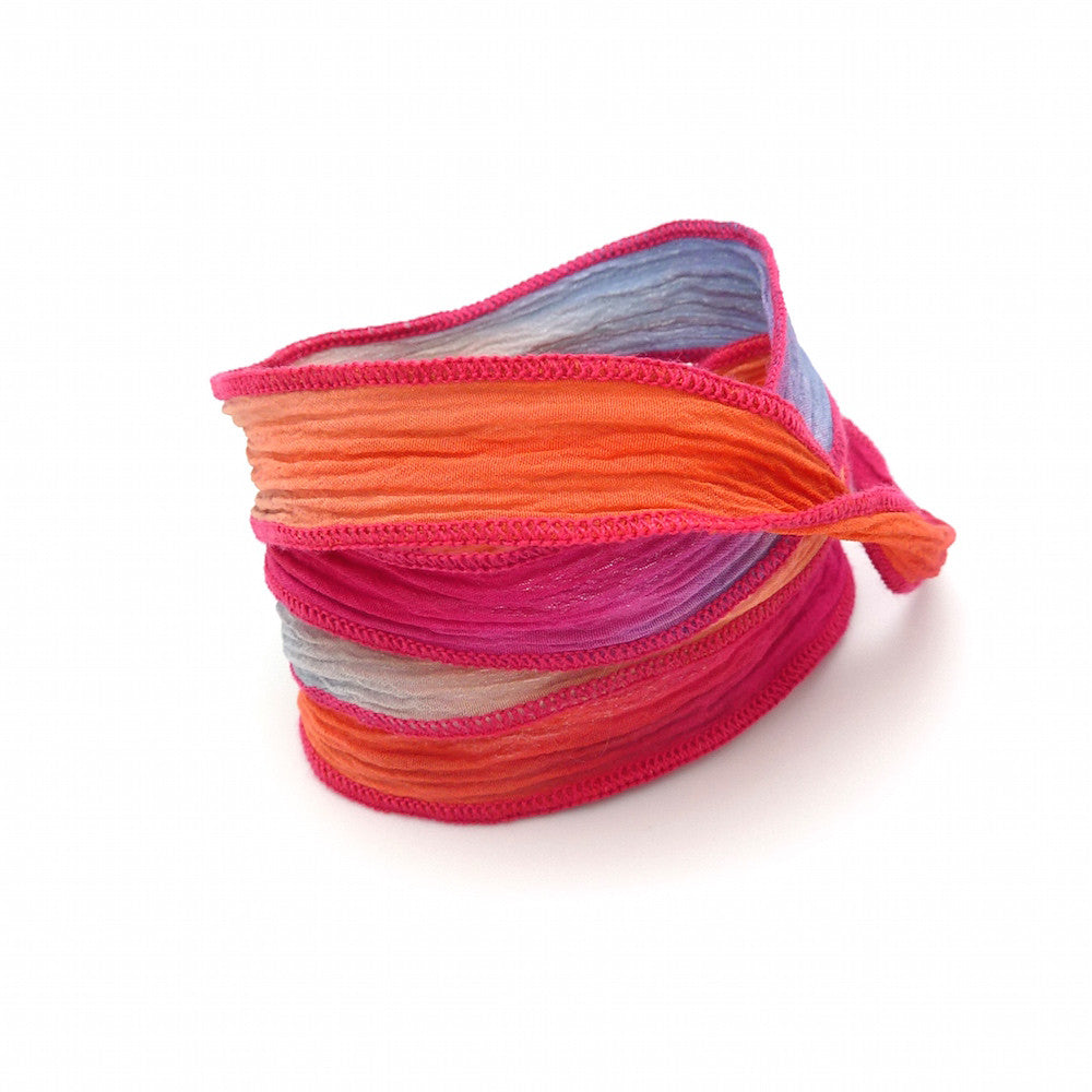 Hand-dyed silk ribbon - No. 5 Fuchsia, blue and orange