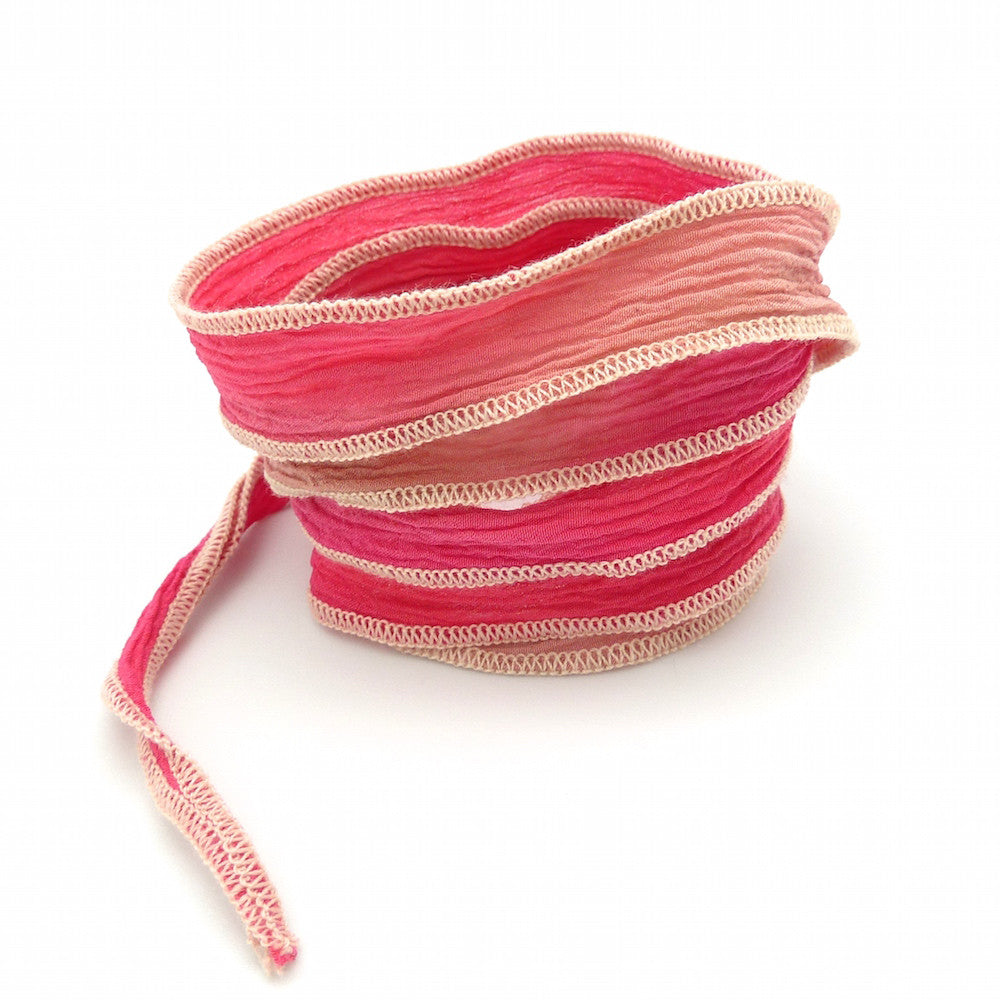 Hand-dyed silk ribbon - No. 26 Fuchsia and beige
