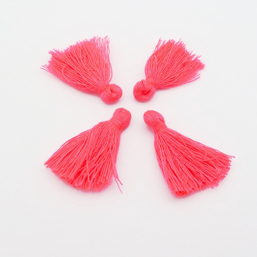 Set of 4 Small Cotton Pom Poms 25mm fluorescent pink