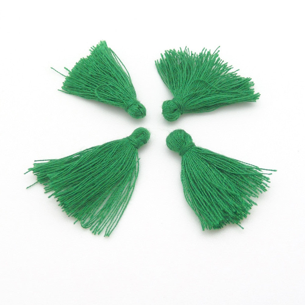 Set of 4 Small Cotton Pom Poms 25mm Fir green