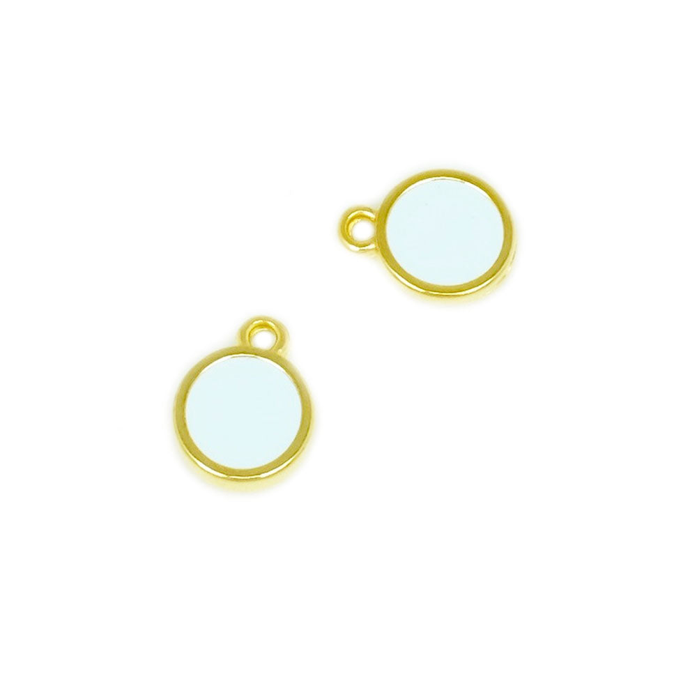 2 Polar Blue Enamel Round Pendants in 24K Gold Plated Zamak