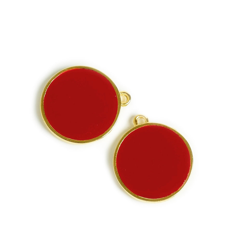 Gold 24K Zamak 19mm Round Bordeaux Enamel Pendant