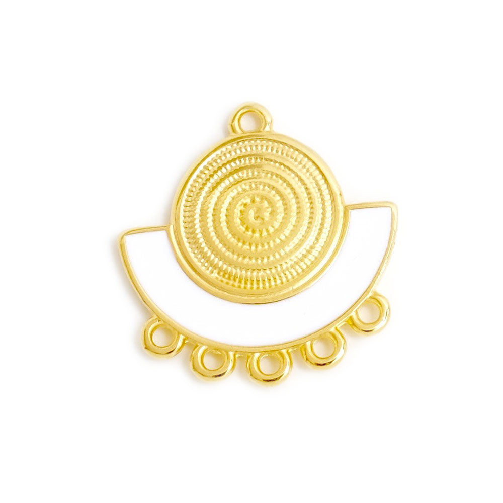 White Enamel Chandelier Pendant in 24K Gold Plated Zamak