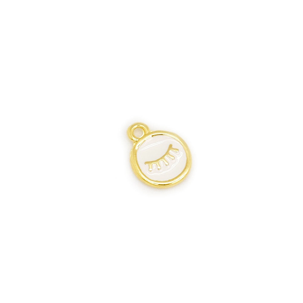 2 White Enamel Eye Pendants in 24K Gold-Plated Zamak