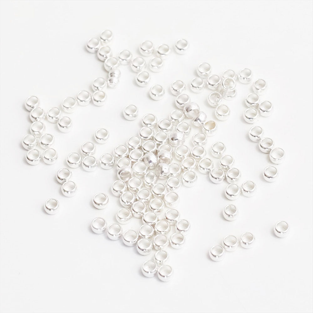 Set of 75, 2mm silver-plated 925 Premium brass crimp beads