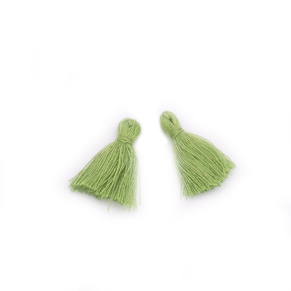 Set of 4 Small Cotton Pom Poms 25mm Olive green