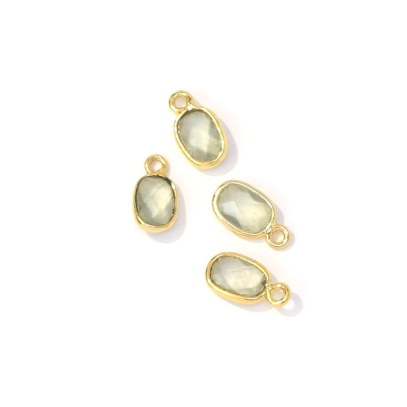 Pendant rectangle set 9.5x5mm Prehnite Gilded with 24K fine gold