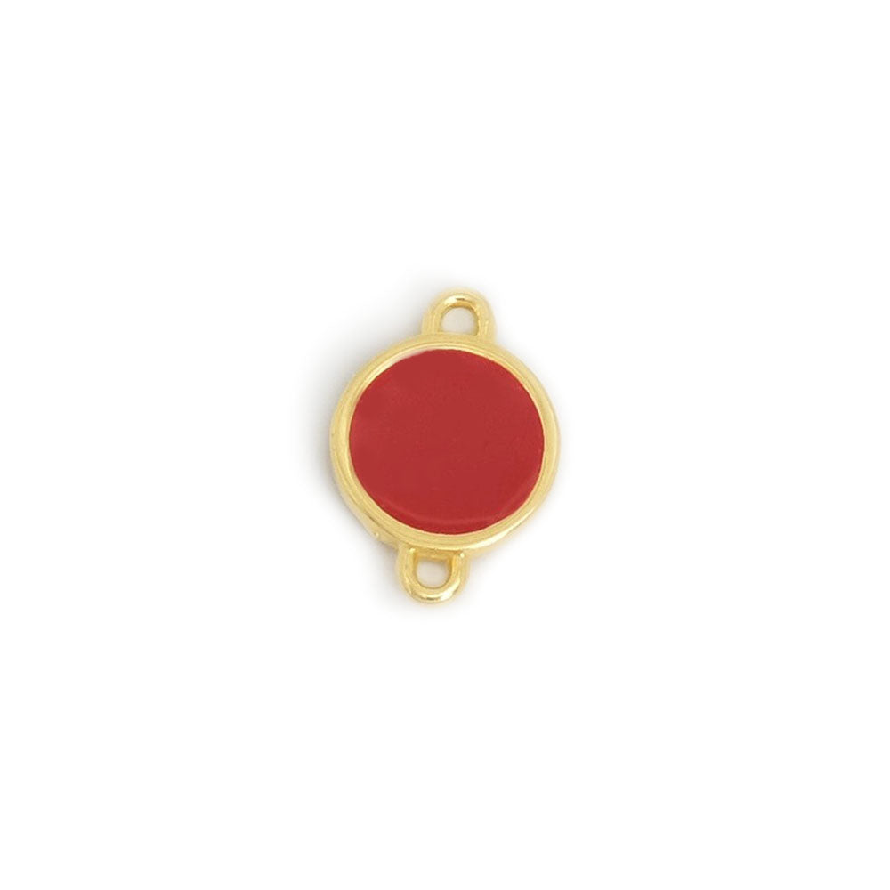 2 Round 12mm Red Enamelled Connectors in 24K Gold plated Zamak