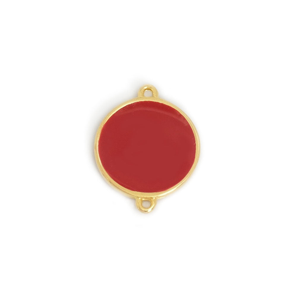 Round Connector 19mm Red Enamelled in Zamak gilded with 24K Gold