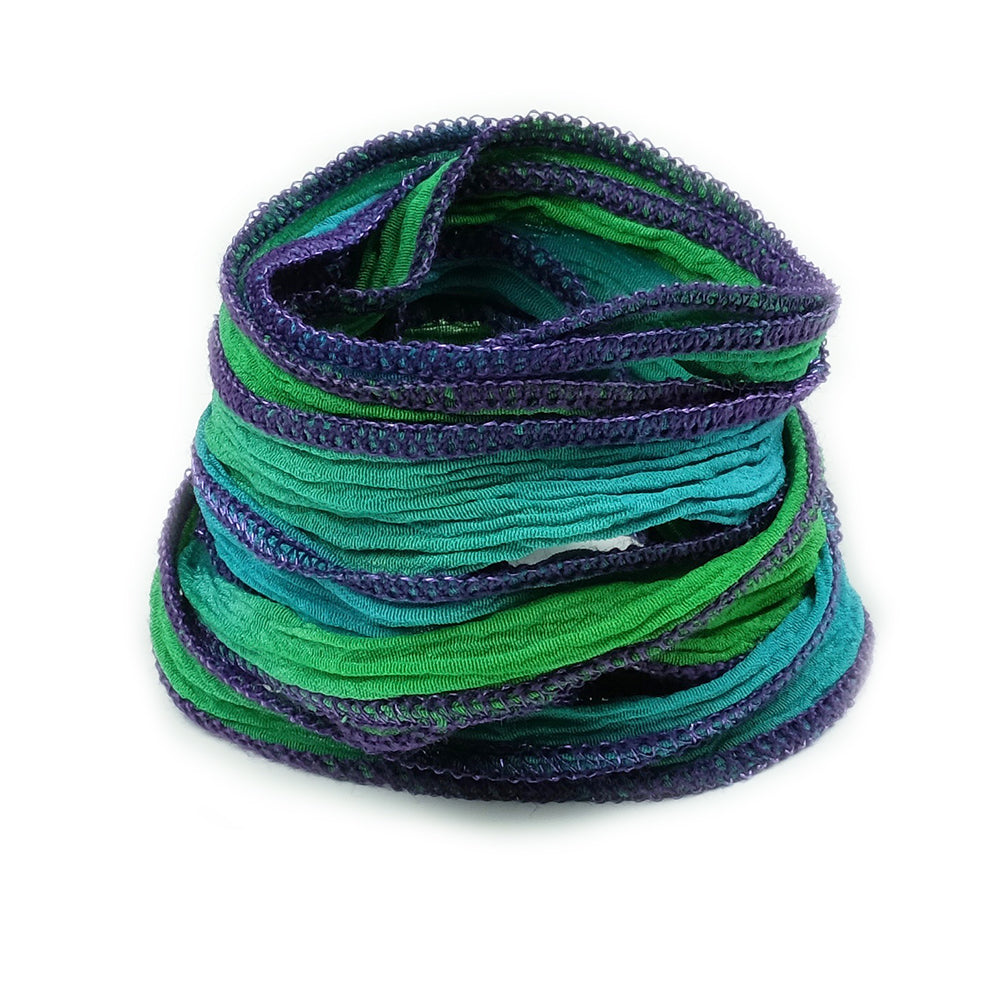 Hand-dyed silk ribbon - Metallic No. 53 Turquoise green