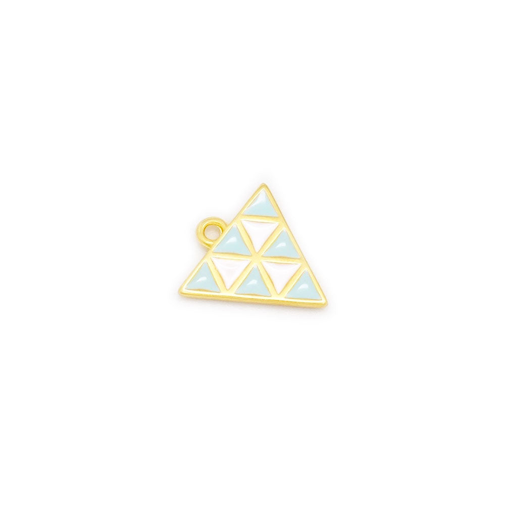 2 Blue Enamelled Triangle Pendants in 24K Gold Plated Zamak