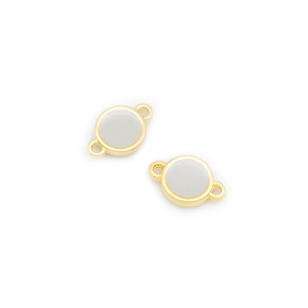 Set of 2 round enamelled Grey connectors in 24K Gold-Plated Zamak
