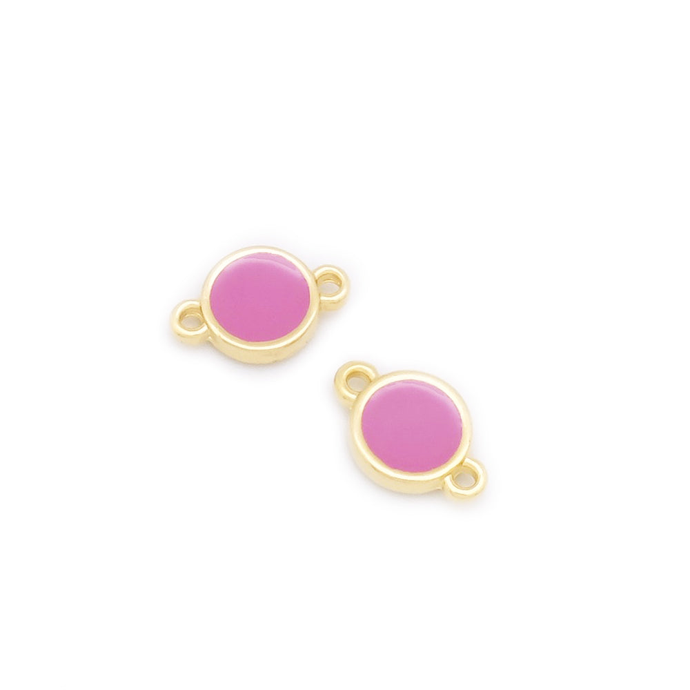 Set of 2 round enamelled Magenta connectors in 24K Gold-Plated Zamak