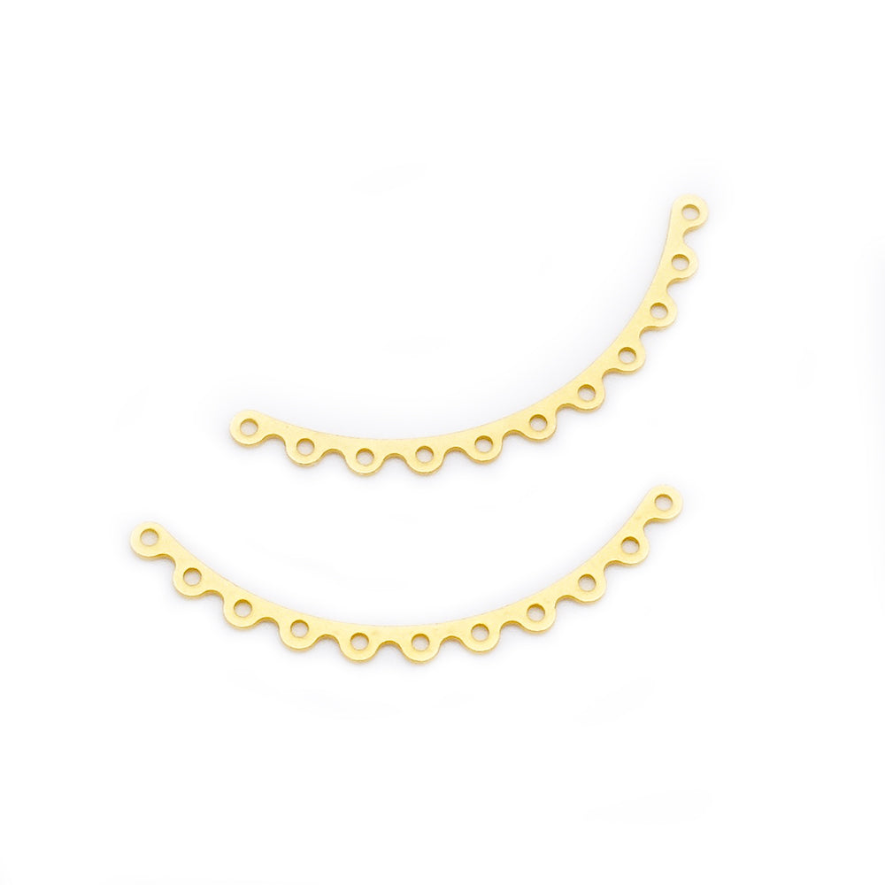 2 Curved Connectors with 11 Rings in Matte Gold Plated Brass