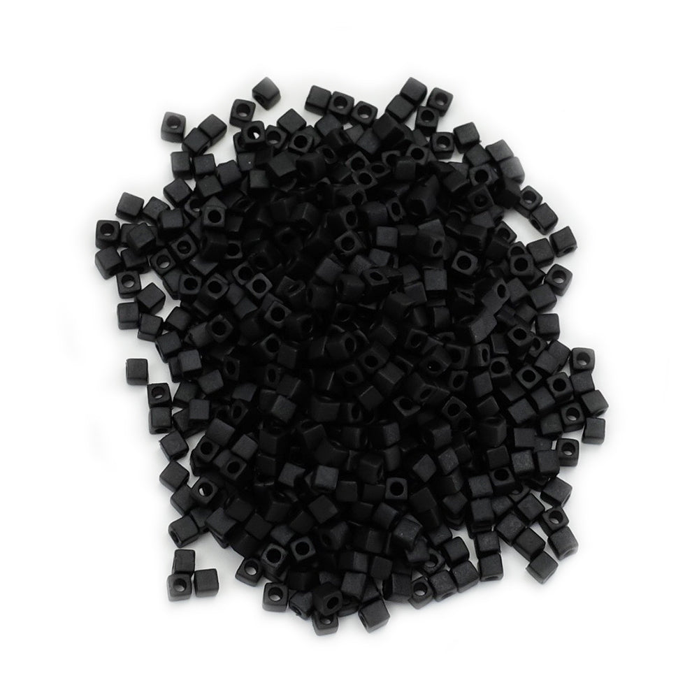 8 grams of Miyuki Square Beads 1.8mm Black Matted SB0401F
