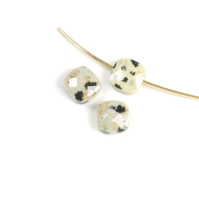 Natural Dalmatian Jasper 6mm square cushion cut bead