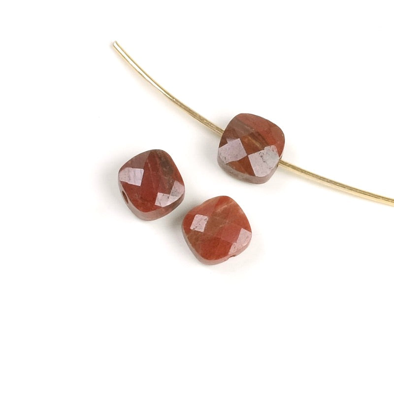 Natural 6mm square cushion cut Red Jasper bead
