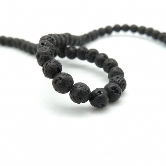 Set of 85 natural black Lava Rock beads, 4mm
