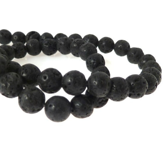 Set of 62 natural black Lava Rock beads, 6mm 
